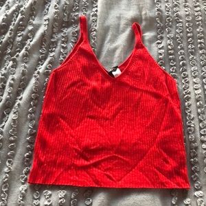 Red sweater, cropped tank